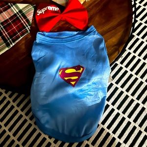 Superman doggie shirt comes with dog bow